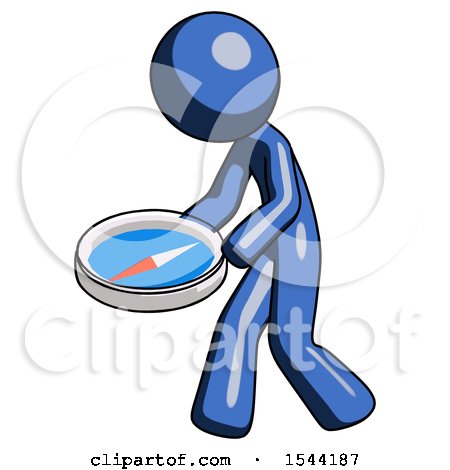 Blue Design Mascot Man Walking with Large Compass by Leo Blanchette