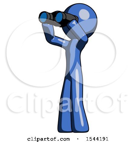 Blue Design Mascot Man Looking Through Binoculars to the Left by Leo Blanchette