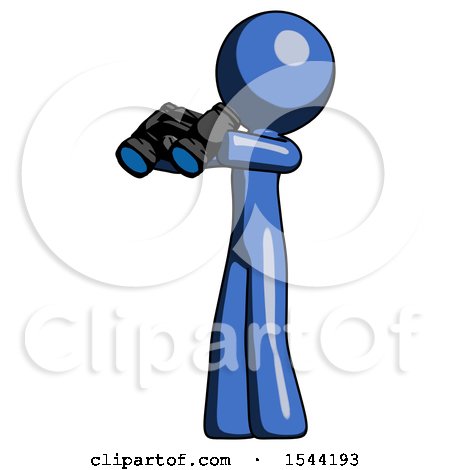 Blue Design Mascot Man Holding Binoculars Ready to Look Left by Leo Blanchette