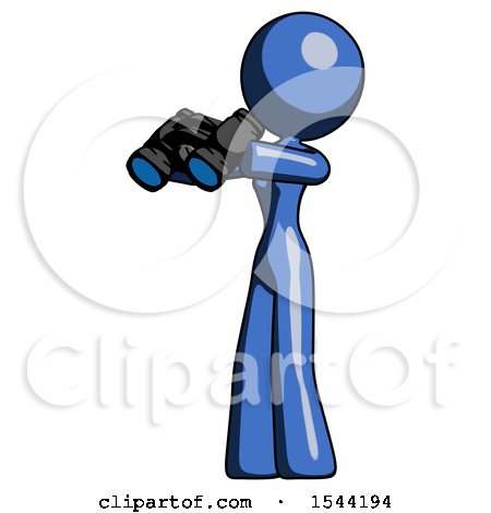 Blue Design Mascot Woman Holding Binoculars Ready to Look Left by Leo Blanchette