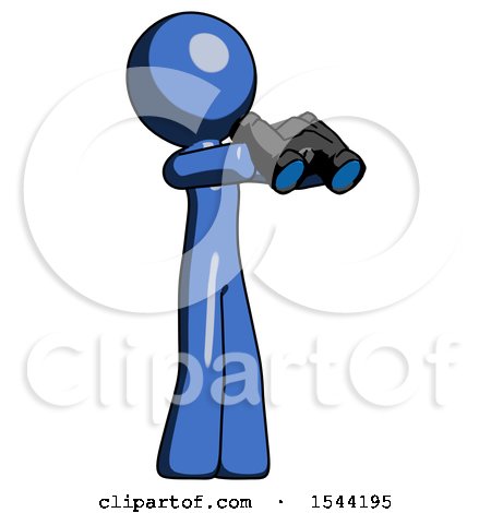 Blue Design Mascot Man Holding Binoculars Ready to Look Right by Leo Blanchette