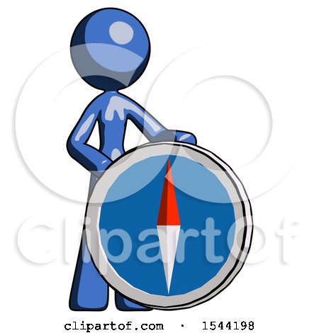 Blue Design Mascot Woman Standing Beside Large Compass by Leo Blanchette