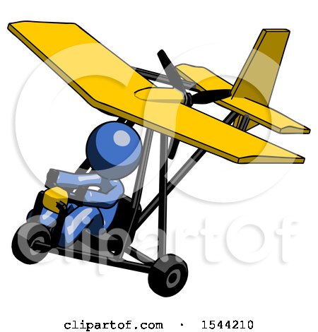Blue Design Mascot Man in Ultralight Aircraft Top Side View by Leo Blanchette