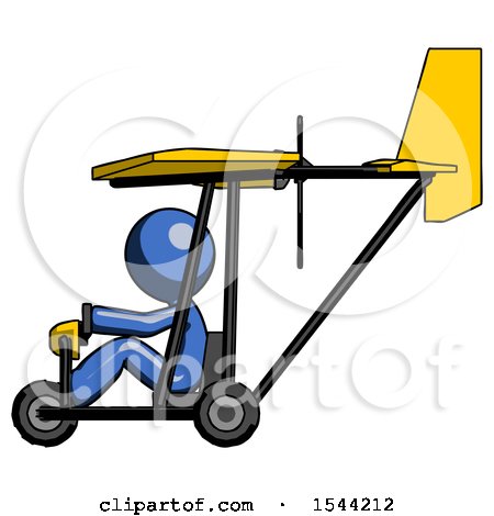 Blue Design Mascot Man in Ultralight Aircraft Side View by Leo Blanchette
