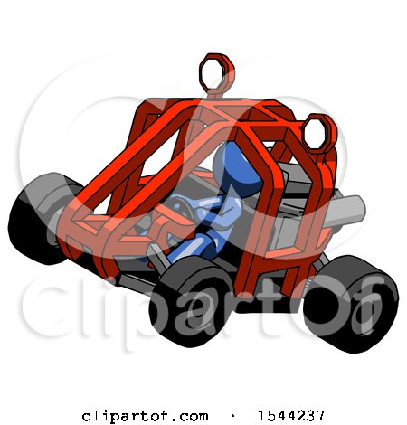 Blue Design Mascot Man Riding Sports Buggy Side Top Angle View by Leo Blanchette