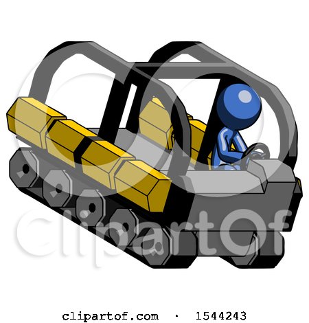 Blue Design Mascot Man Driving Amphibious Tracked Vehicle Top Angle View by Leo Blanchette