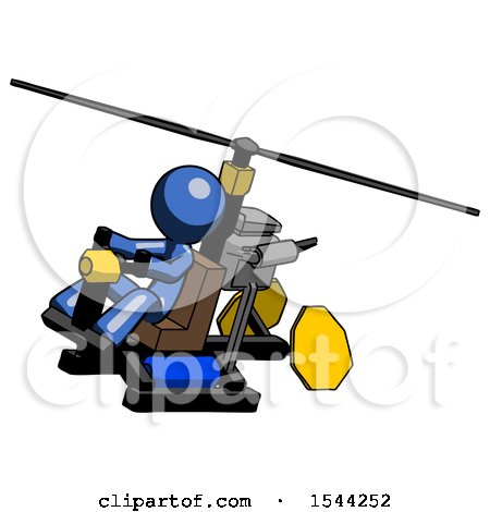 Blue Design Mascot Man Flying in Gyrocopter Front Side Angle Top View by Leo Blanchette