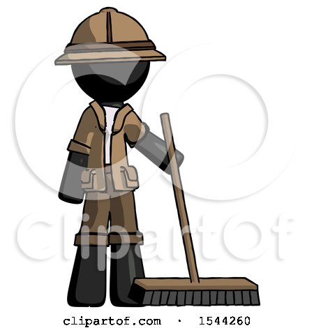 Black Explorer Ranger Man Standing with Industrial Broom by Leo Blanchette