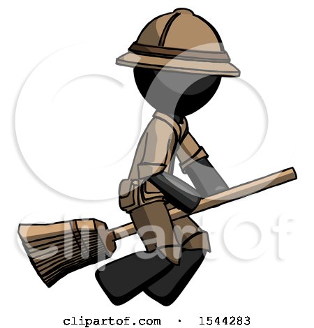 Black Explorer Ranger Man Flying on Broom by Leo Blanchette