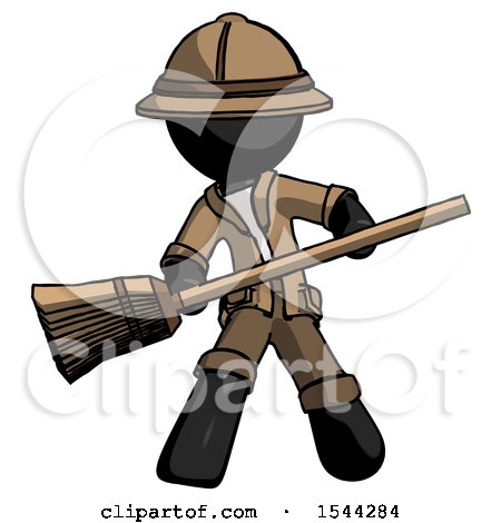 Black Explorer Ranger Man Broom Fighter Defense Pose by Leo Blanchette