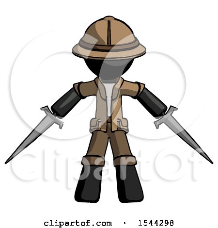 Black Explorer Ranger Man Two Sword Defense Pose by Leo Blanchette