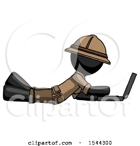 Black Explorer Ranger Man Using Laptop Computer While Lying on Floor Side View by Leo Blanchette