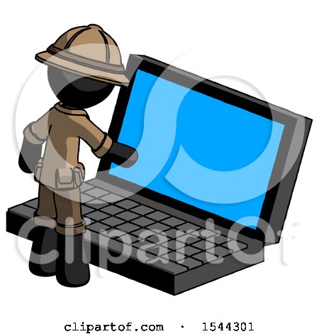 Black Explorer Ranger Man Using Large Laptop Computer by Leo Blanchette