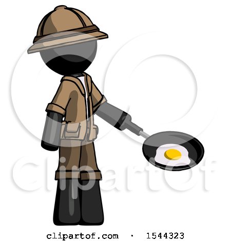 Black Explorer Ranger Man Frying Egg in Pan or Wok Facing Right by Leo Blanchette