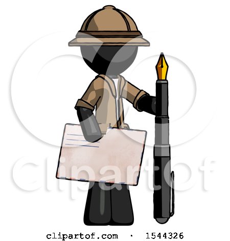 Black Explorer Ranger Man Holding Large Envelope and Calligraphy Pen by Leo Blanchette