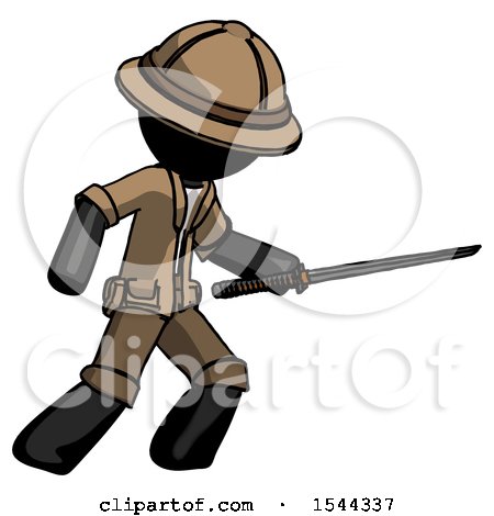 Black Explorer Ranger Man Stabbing with Ninja Sword Katana by Leo Blanchette