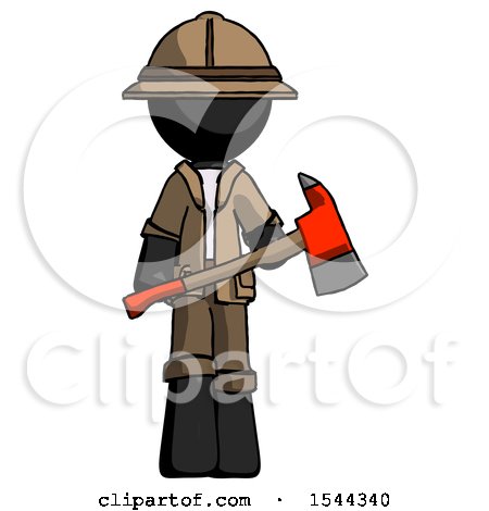 Black Explorer Ranger Man Holding Red Fire Fighter's Ax by Leo Blanchette