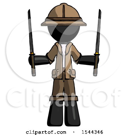 Black Explorer Ranger Man Posing with Two Ninja Sword Katanas up by Leo Blanchette