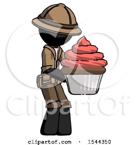 Black Explorer Ranger Man Holding Large Cupcake Ready to Eat or Serve by Leo Blanchette