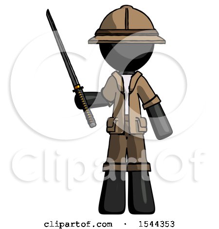 Black Explorer Ranger Man Standing up with Ninja Sword Katana by Leo Blanchette