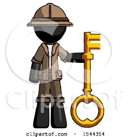 Black Explorer Ranger Man Holding Key Made of Gold by Leo Blanchette