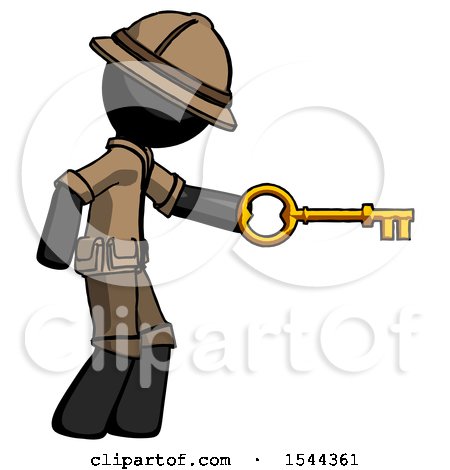Black Explorer Ranger Man with Big Key of Gold Opening Something by Leo Blanchette