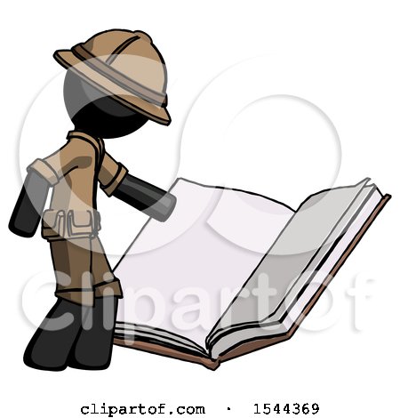 Black Explorer Ranger Man Reading Big Book While Standing Beside It by Leo Blanchette
