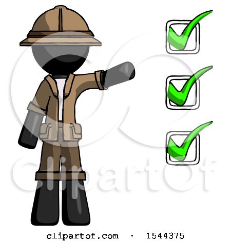 Black Explorer Ranger Man Standing by List of Checkmarks by Leo Blanchette