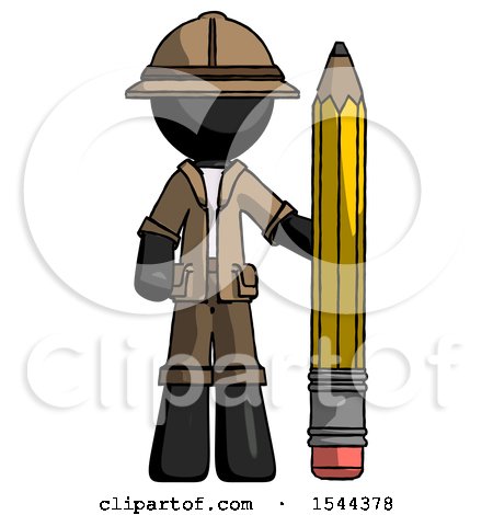 Black Explorer Ranger Man with Large Pencil Standing Ready to Write by Leo Blanchette