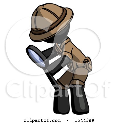 Black Explorer Ranger Man Inspecting with Large Magnifying Glass Left by Leo Blanchette