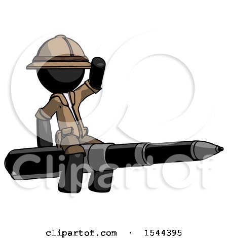 Black Explorer Ranger Man Riding a Pen like a Giant Rocket by Leo Blanchette