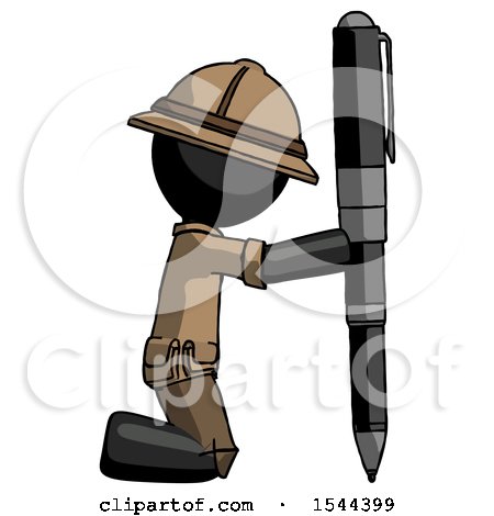Black Explorer Ranger Man Posing with Giant Pen in Powerful yet Awkward Manner. by Leo Blanchette