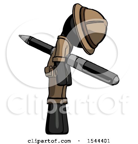Black Explorer Ranger Man Impaled Through Chest with Giant Pen by Leo Blanchette