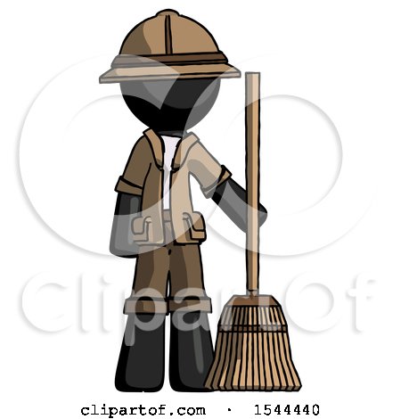 Black Explorer Ranger Man Standing with Broom Cleaning Services by Leo Blanchette