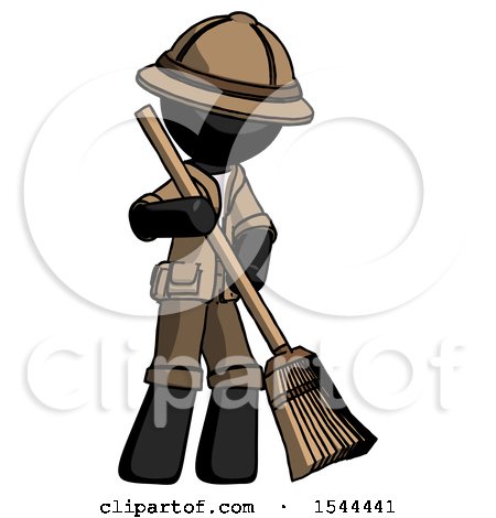 Black Explorer Ranger Man Sweeping Area with Broom by Leo Blanchette