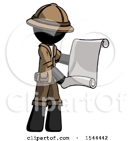 Black Explorer Ranger Man Holding Blueprints or Scroll by Leo Blanchette