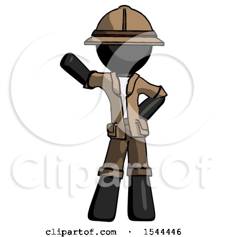 Black Explorer Ranger Man Waving Right Arm with Hand on Hip by Leo Blanchette