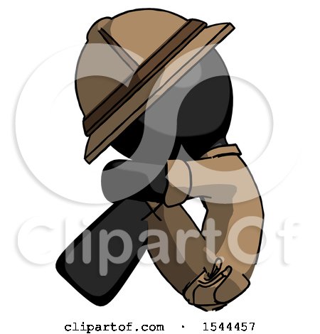 Black Explorer Ranger Man Sitting with Head down Facing Sideways Left by Leo Blanchette