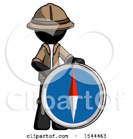 Black Explorer Ranger Man Standing Beside Large Compass by Leo Blanchette