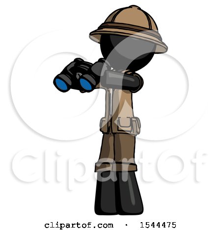 Black Explorer Ranger Man Holding Binoculars Ready to Look Left by Leo Blanchette