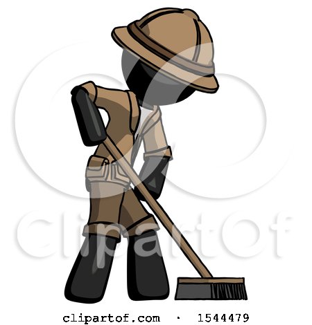 Black Explorer Ranger Man Cleaning Services Janitor Sweeping Side View by Leo Blanchette
