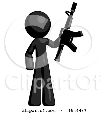 Black Design Mascot Man Holding Automatic Gun by Leo Blanchette