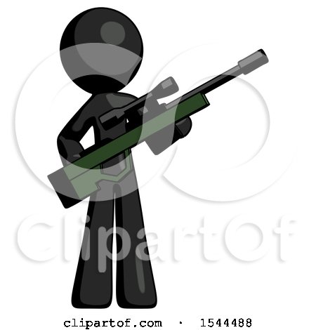 Black Design Mascot Man Holding Sniper Rifle Gun by Leo Blanchette