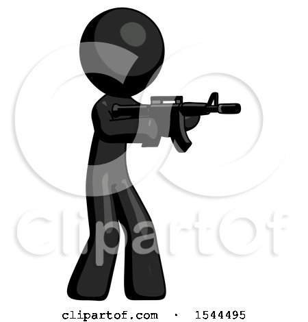 Black Design Mascot Man Shooting Automatic Assault Weapon by Leo Blanchette