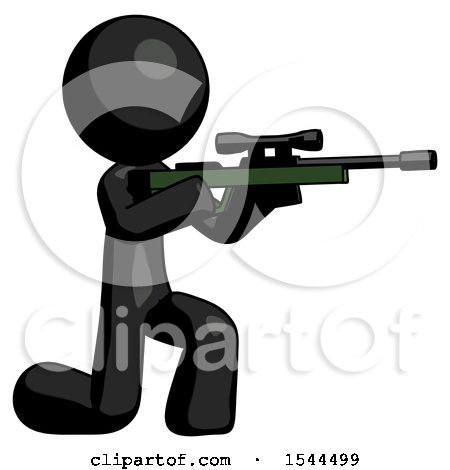Black Design Mascot Man Kneeling Shooting Sniper Rifle by Leo Blanchette