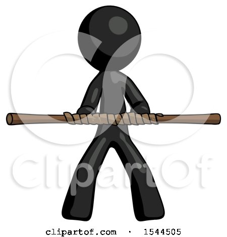 Black Design Mascot Man Bo Staff Kung Fu Defense Pose by Leo Blanchette