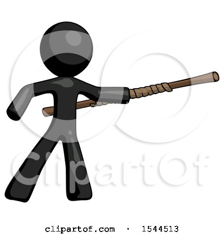 Black Design Mascot Man Bo Staff Pointing Right Kung Fu Pose by Leo Blanchette