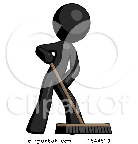 Black Design Mascot Man Cleaning Services Janitor Sweeping Floor with Push Broom by Leo Blanchette