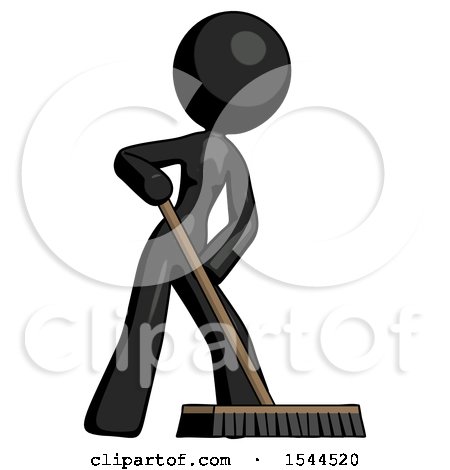 Black Design Mascot Woman Cleaning Services Janitor Sweeping Floor with Push Broom by Leo Blanchette