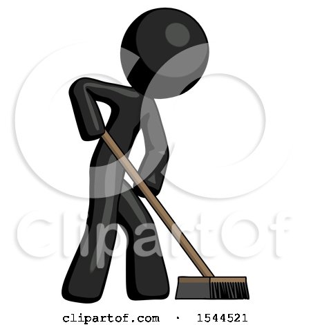 Black Design Mascot Man Cleaning Services Janitor Sweeping Side View by Leo Blanchette